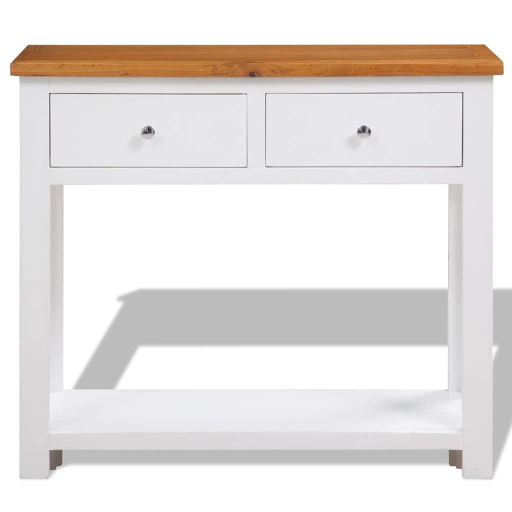 Solid Oak Wood Console Table with Drawers and Shelf Y5422