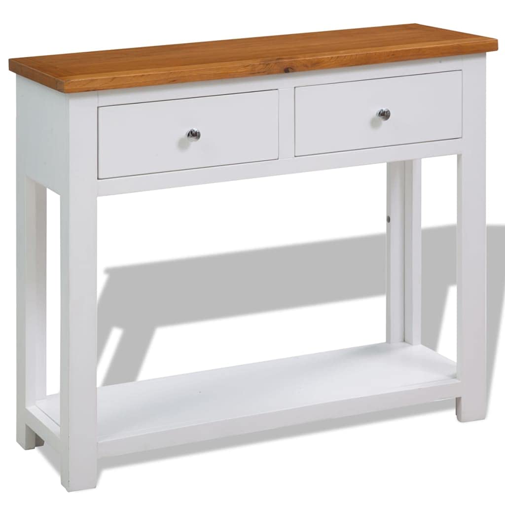 Solid Oak Wood Console Table with Drawers and Shelf Y5422