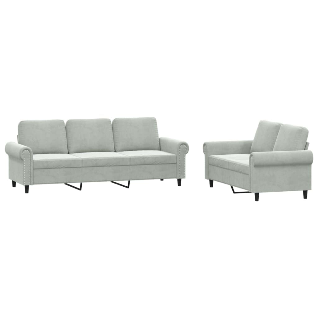 Light Gray Velvet 2 Piece Sofa Set Y843554