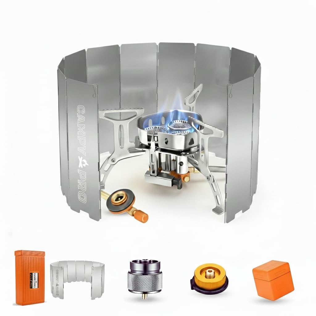 6800 W Portable Gas Stove with Windscreen, Piezo Ignition, Butane Adapters B4333