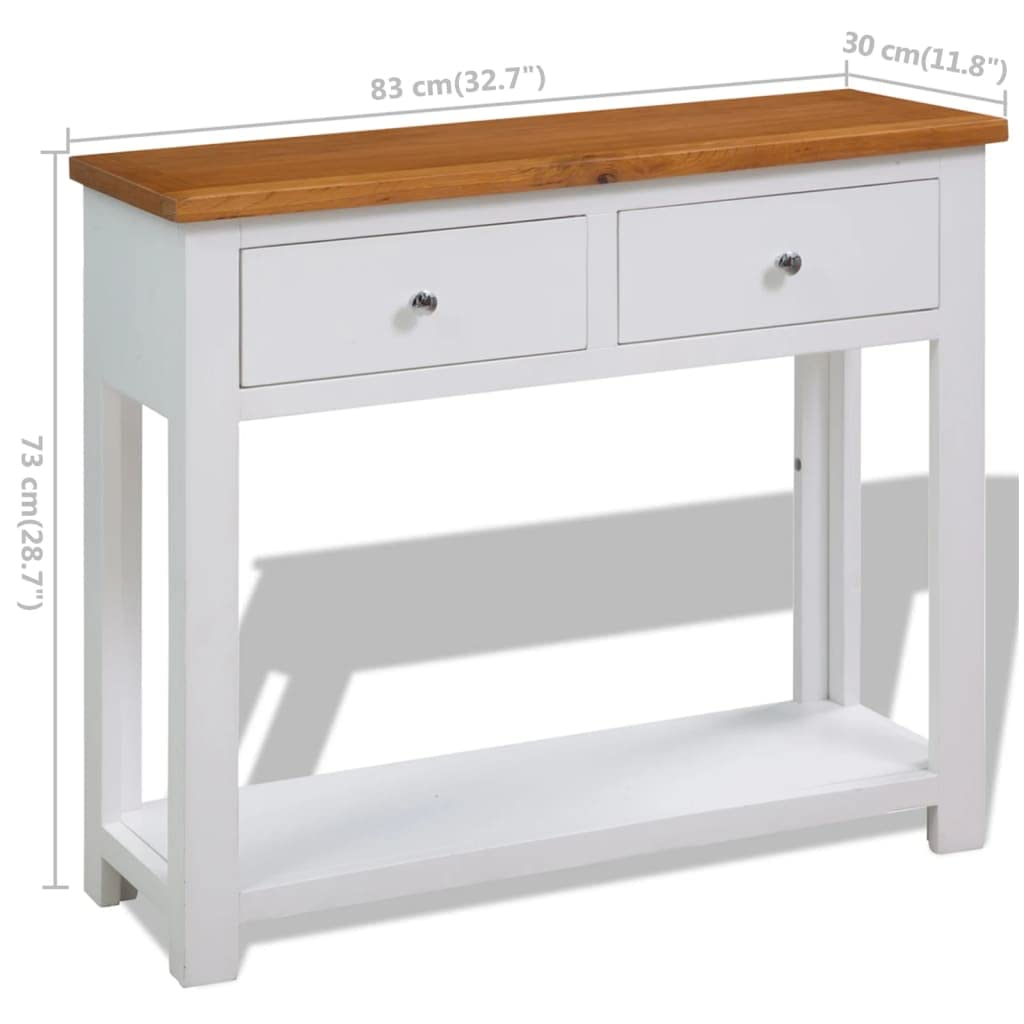 Solid Oak Wood Console Table with Drawers and Shelf Y5422