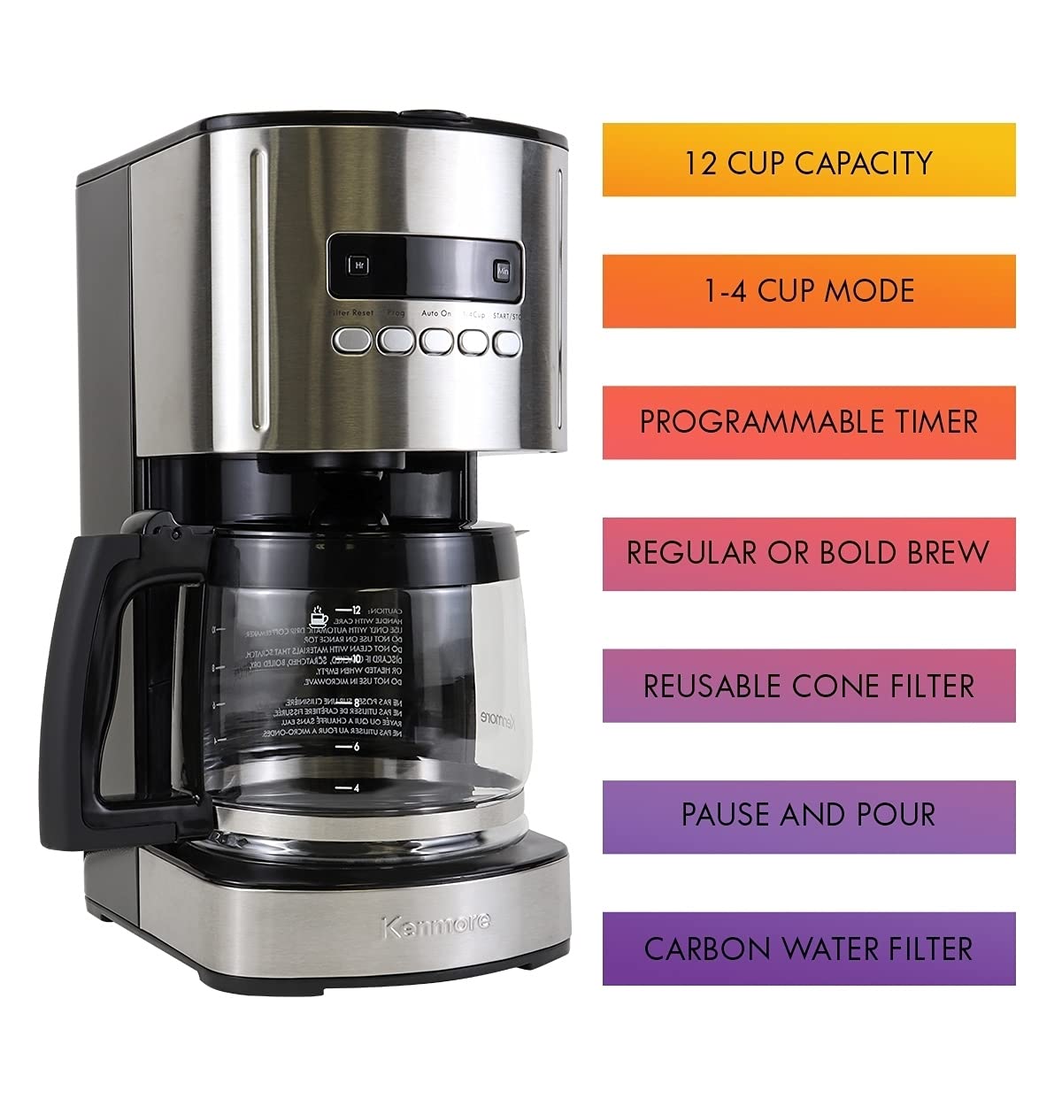 12 Cup Programmable Drip Coffee Maker with Glass Pot, Black N537