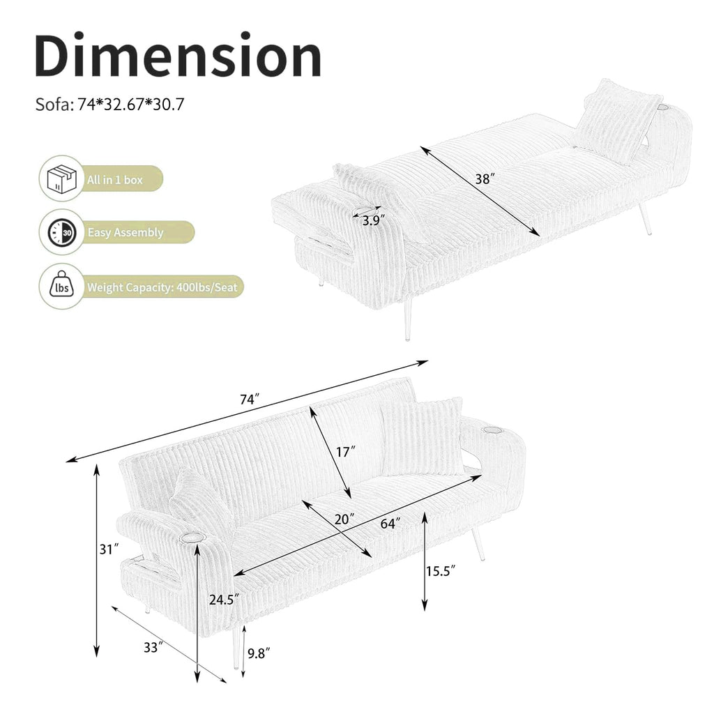 Orange Velvet Convertible Sofa Bed W1423