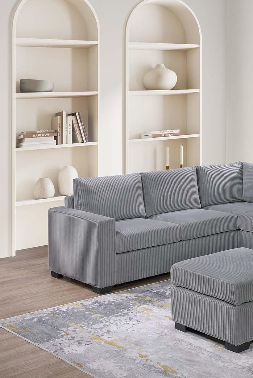 Light Gray Corduroy 4pc Sectional Sofa Set Y390