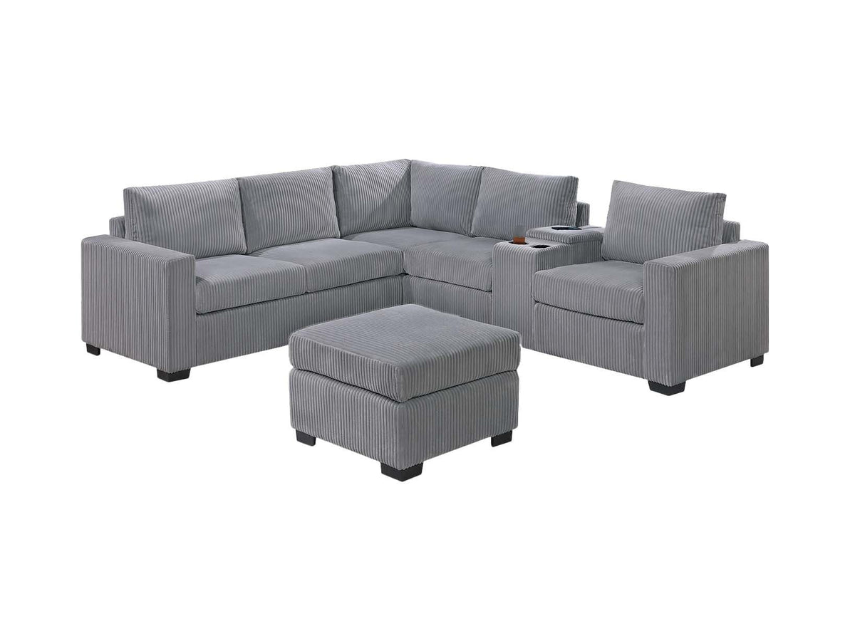 Light Gray Corduroy 4pc Sectional Sofa Set Y390