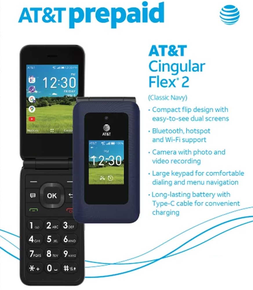 Prepaid 4G LTE Flip Phone, 2MP Camera, Android, Classic Navy J7897