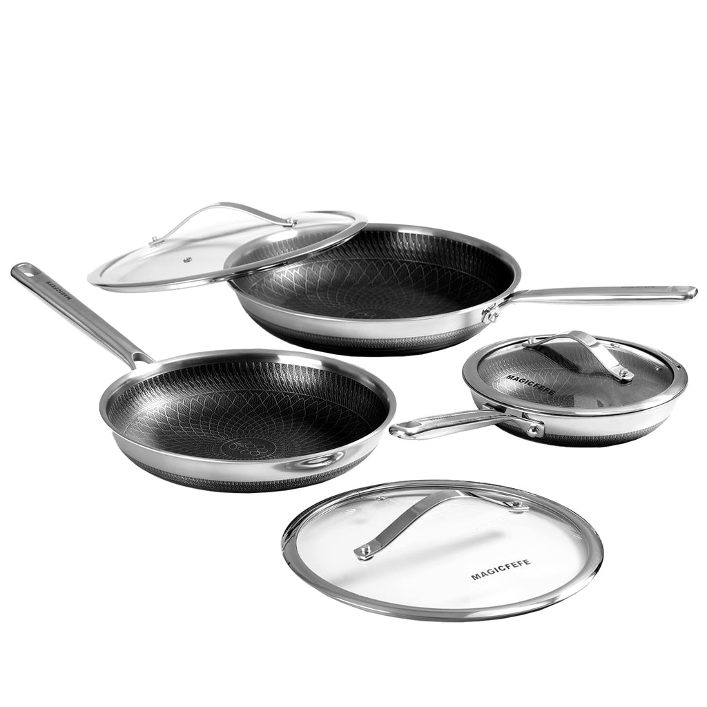 3-Piece Nonstick Stainless Steel Skillet Set with Glass Lids G600