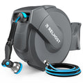Retractable Garden Hose Reel, 5/8 in x 100 ft Wall Mount Heavy Duty with 10-Pattern Nozzle, Dark Grey T247878