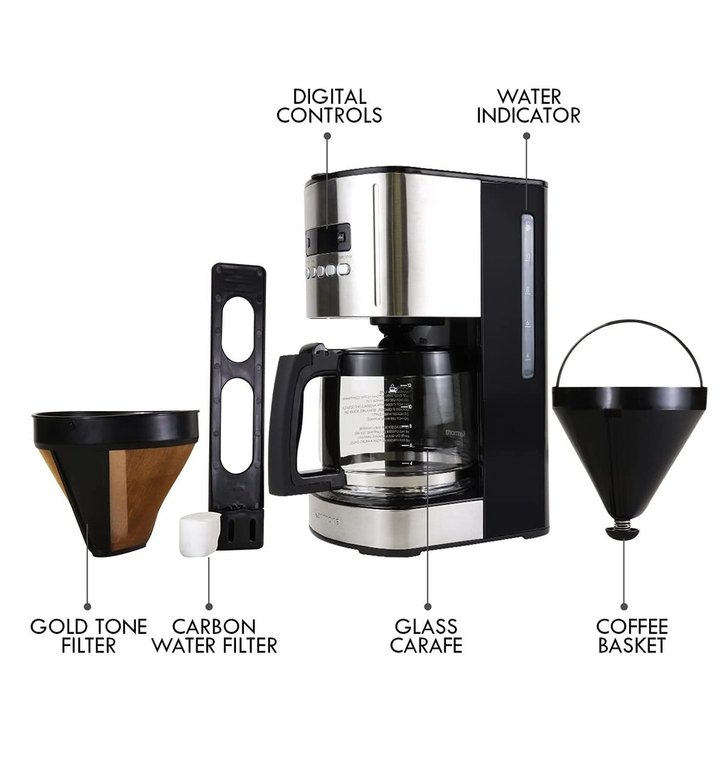 12 Cup Programmable Drip Coffee Maker with Glass Pot, Black N537