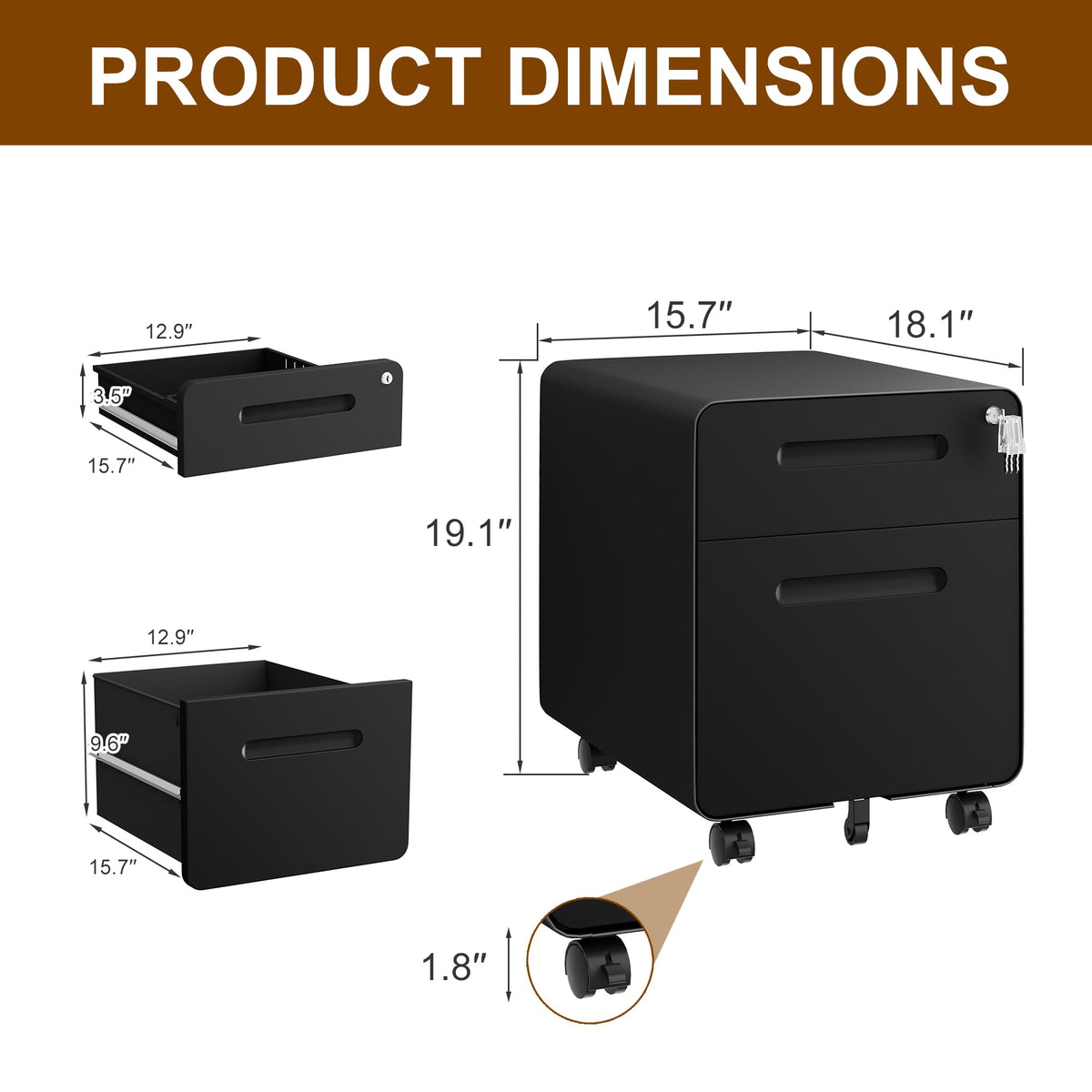 2 Drawer Mobile File Cabinet with Lock O92999