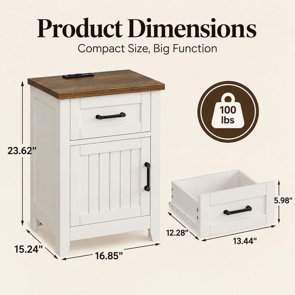Set of 2 White Walnut Nightstand with Charging Station K226132