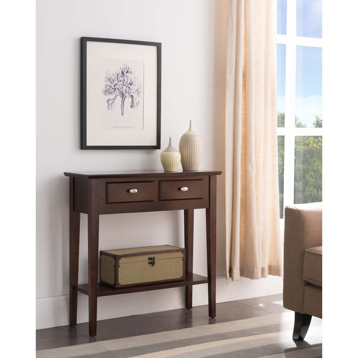 Slim Hallway Console Table with Two Drawers and Storage Shelf R529162