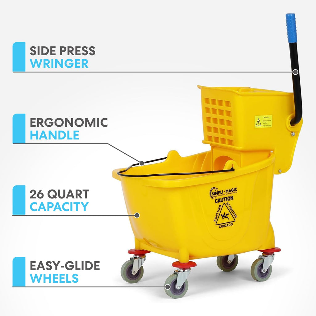 Yellow 26 Quart Mop Bucket on Wheels, 2-Pack A92475