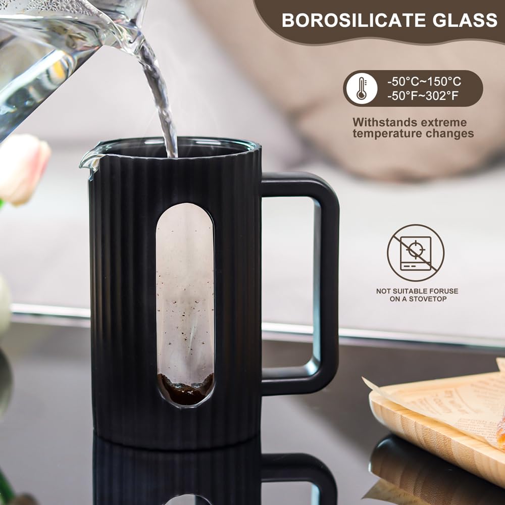 French Press Coffee Maker 12OZ Borosilicate Glass Q648351