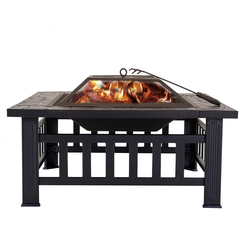 32 Inch Metal Square Outdoor Wood Burning Fire Pit Table S884422