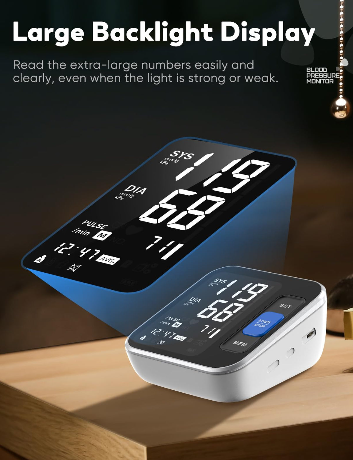Upper Arm Blood Pressure Monitor with Backlight Display 2 Users Memory N780788