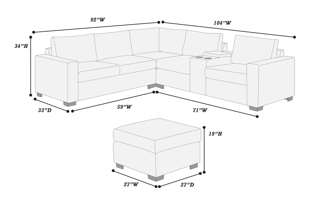 Light Gray Corduroy 4pc Sectional Sofa Set Y390