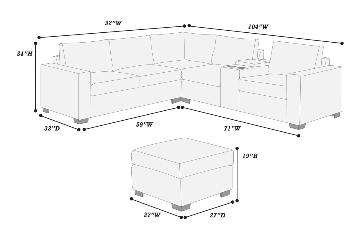 Light Gray Corduroy 4pc Sectional Sofa Set Y390
