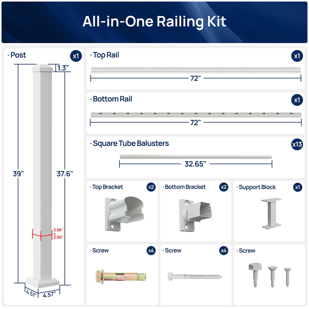 White Modular Stair Railing Kit S7643