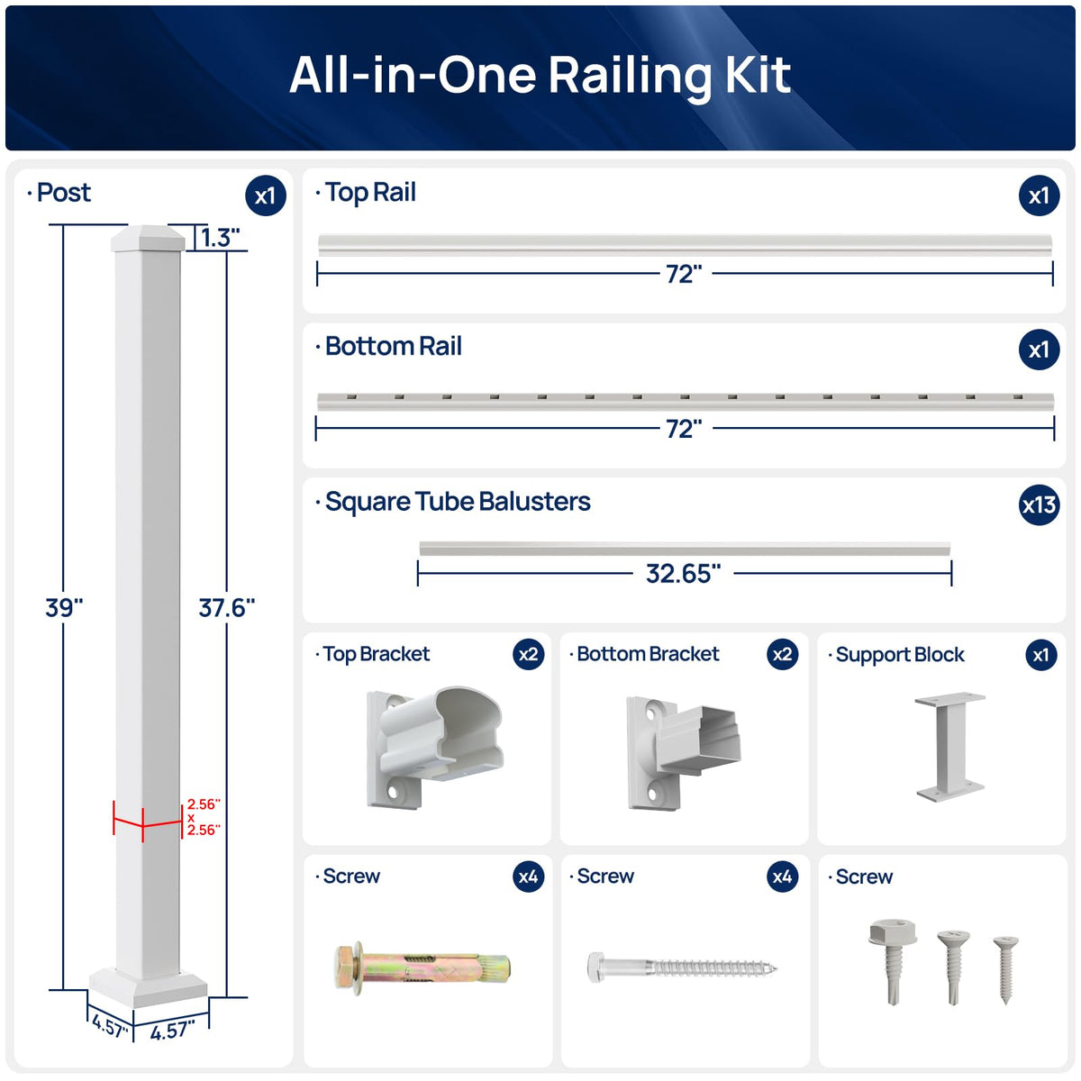 White Modular Stair Railing Kit S7643