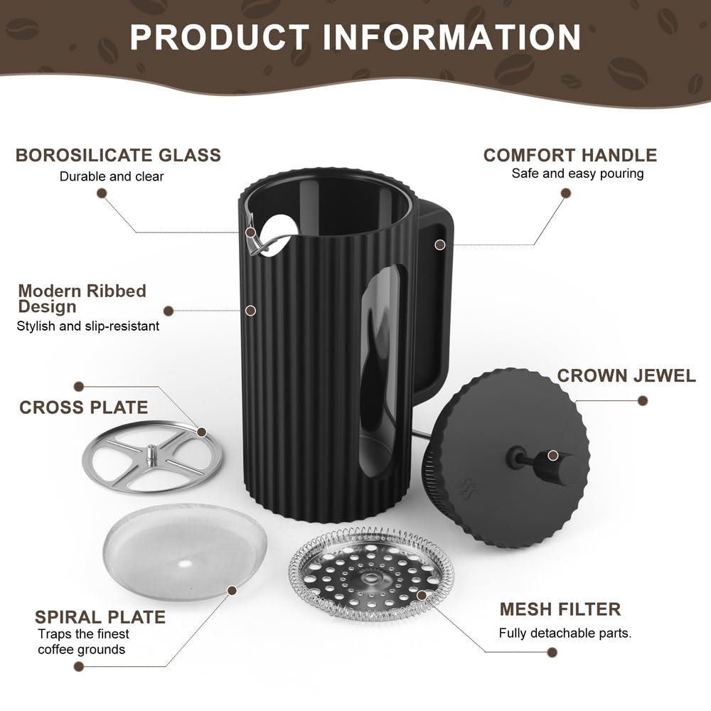 French Press Coffee Maker 12OZ Borosilicate Glass Q648351