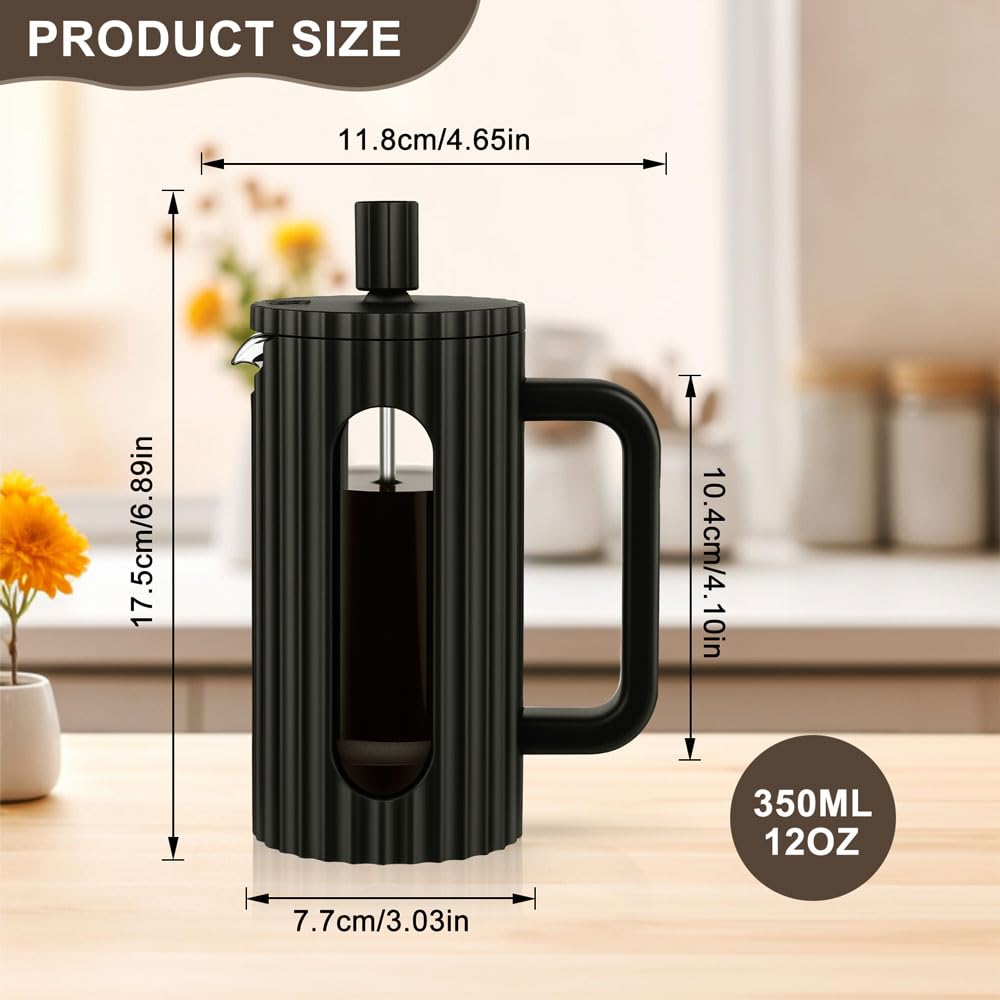 French Press Coffee Maker 12OZ Borosilicate Glass Q648351