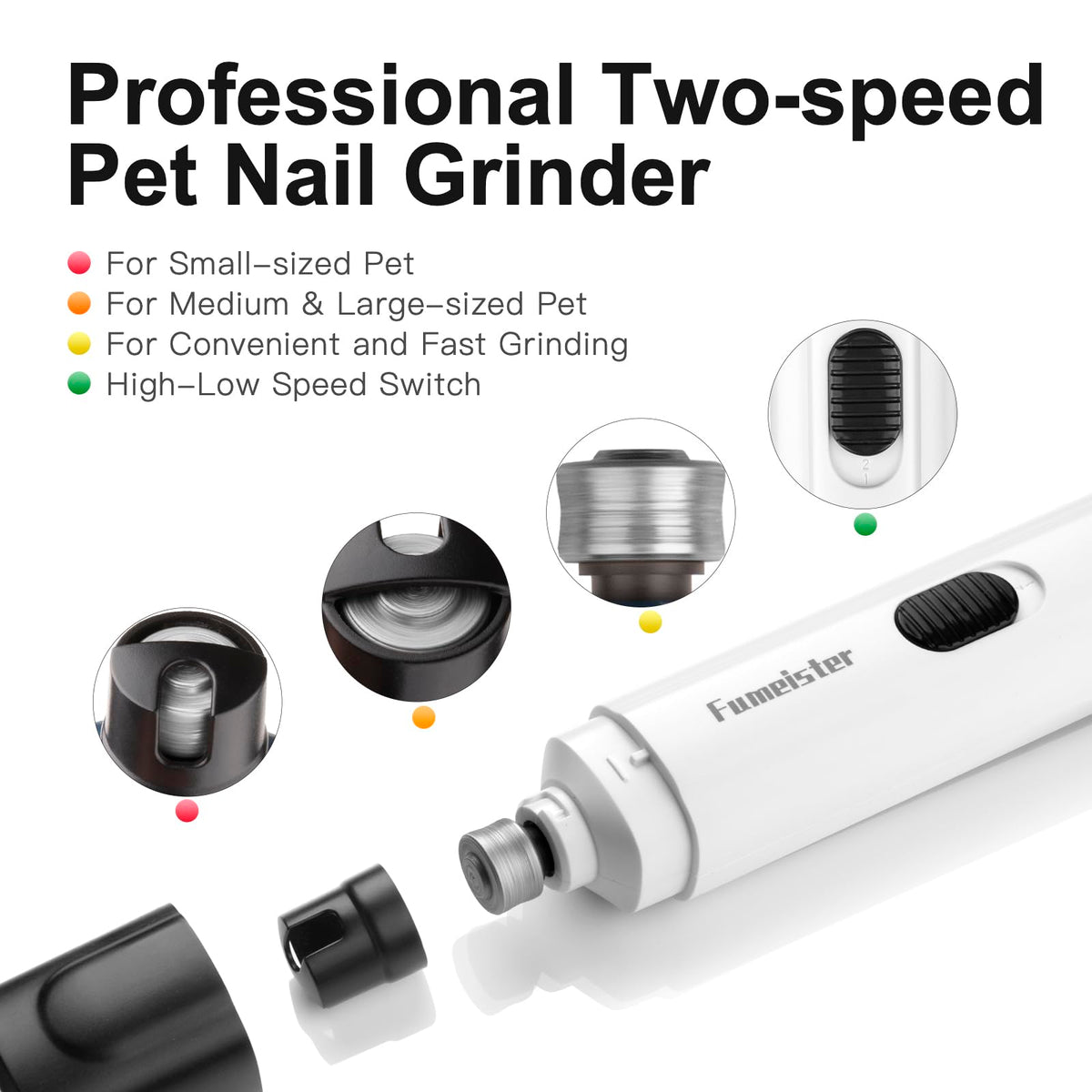 Quiet 2-Speed Type-C Rechargeable Dog Nail Grinder U30727