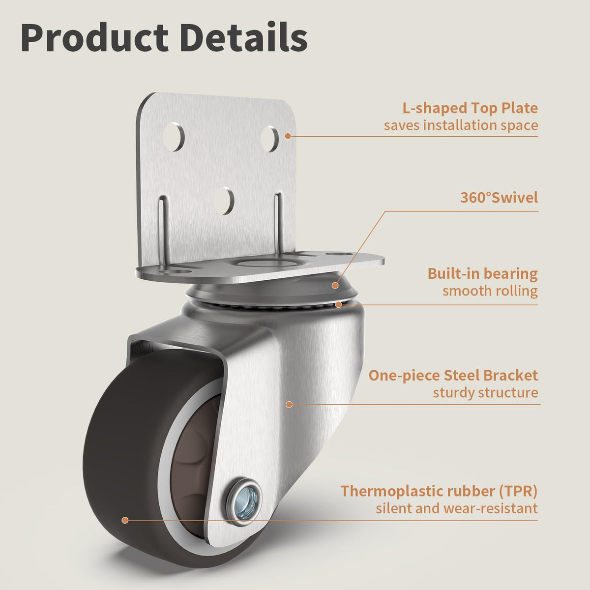 1" Swivel Plate Casters, 4 Pcs J16469