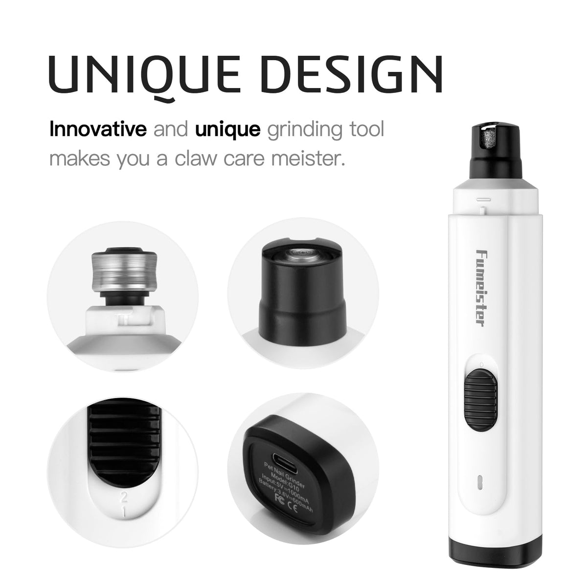 Quiet 2-Speed Type-C Rechargeable Dog Nail Grinder U30727