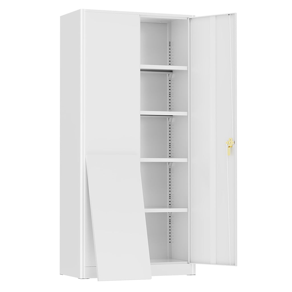 72" White Locking Metal Storage Cabinet with 4 Adjustable Shelves U8159
