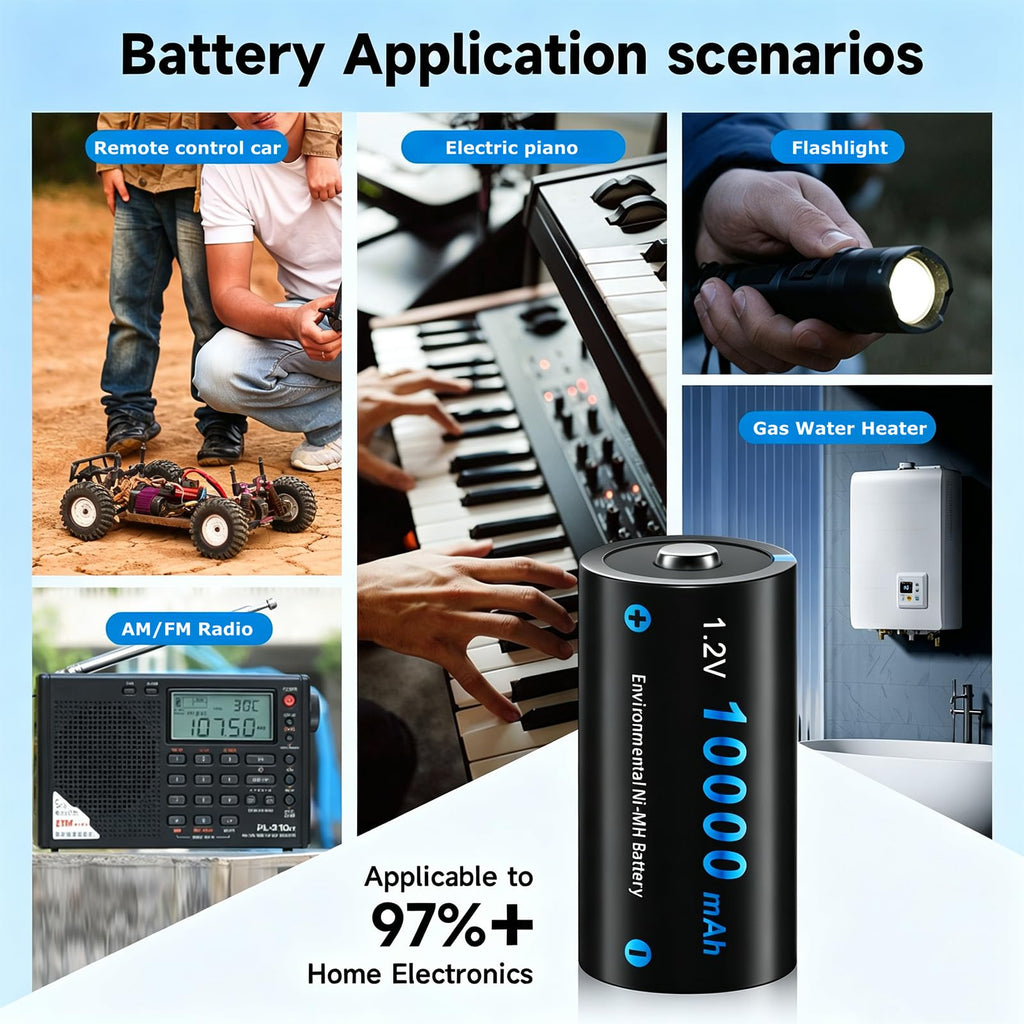 4 Pack Rechargeable D Batteries 10000mAh H916306