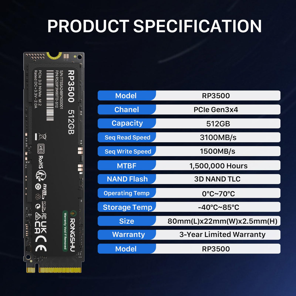 512GB NVMe M.2 PCIe Gen 3×4 Internal SSD C8888