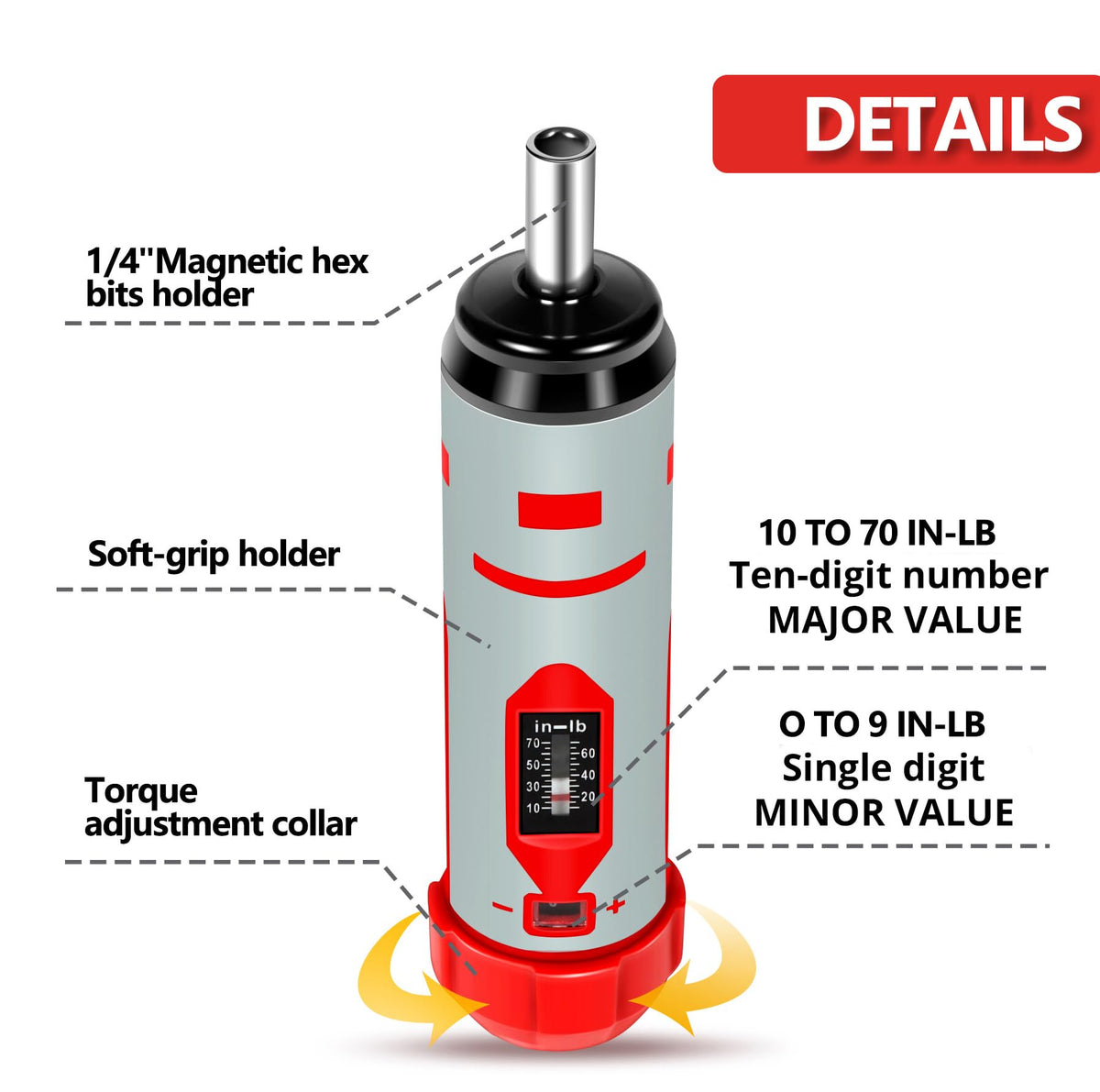 Torque Screwdriver Set 7.91 N·m 1/4" Drive with 40 S2 Bits D910