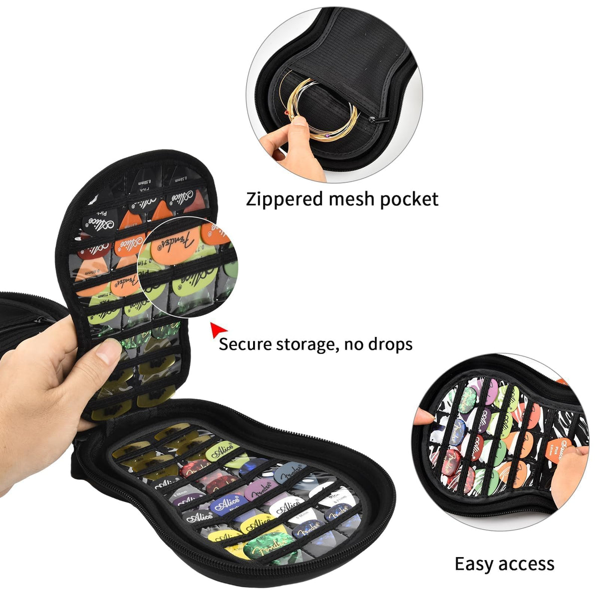 Guitar Pick Holder Case 63+ All Size Plectrums Storage Pouch D68081