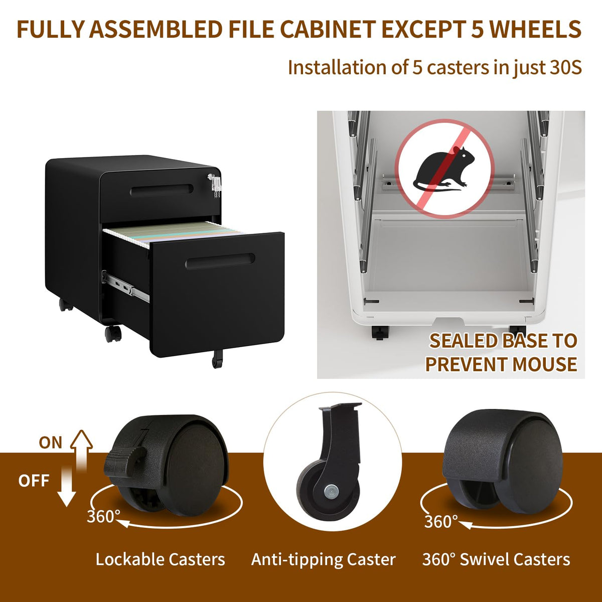 2 Drawer Mobile File Cabinet with Lock O92999