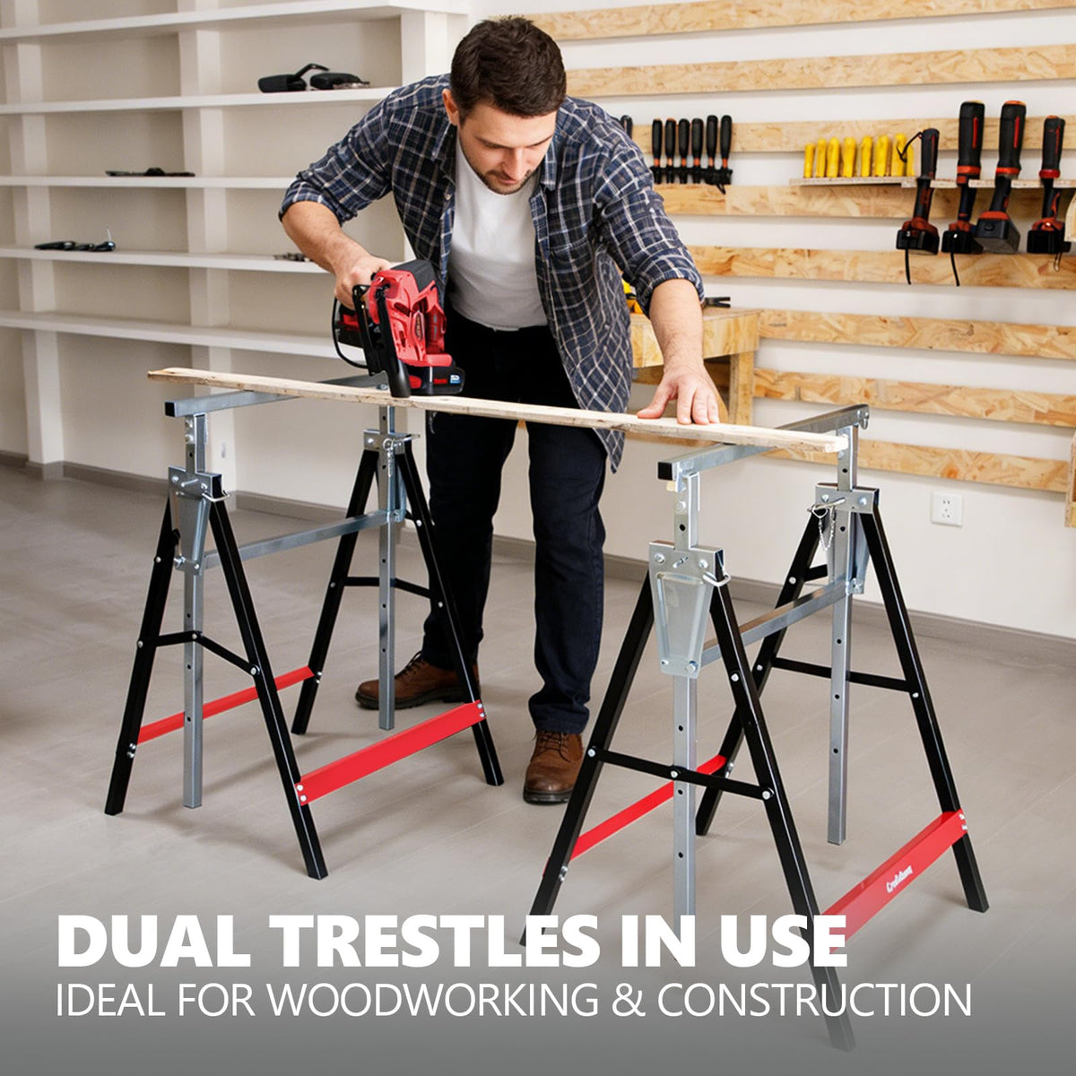Folding Saw Horses 2 Pack Adjustable Height Non-Slip Feet B32275