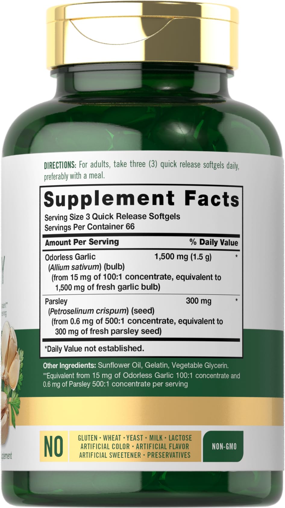 Odorless Garlic & Parsley Supplement 200 Softgels H911