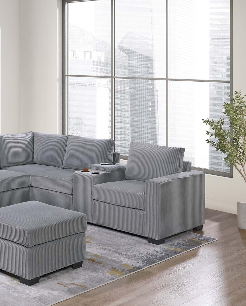 Light Gray Corduroy 4pc Sectional Sofa Set Y390