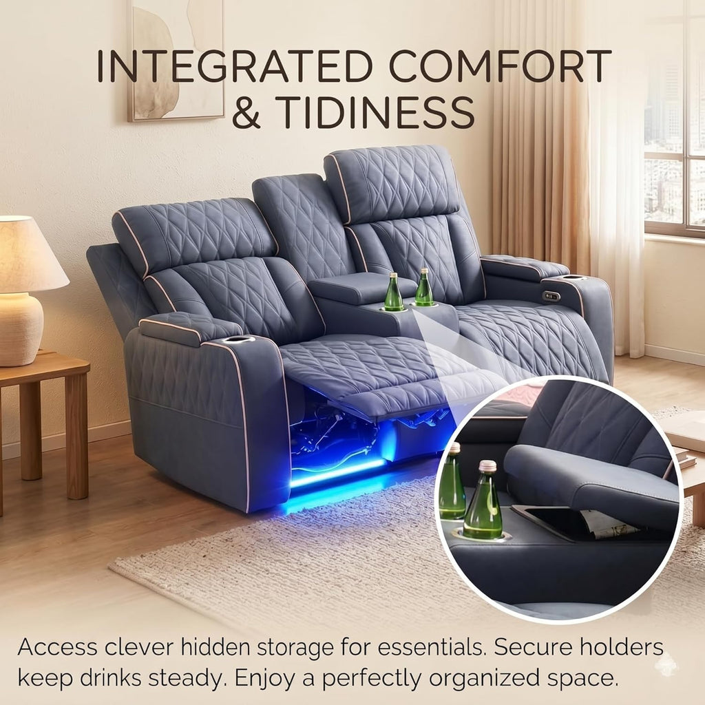 3 Piece Leather Power Recliner Sofa Set with LED Lights P99441