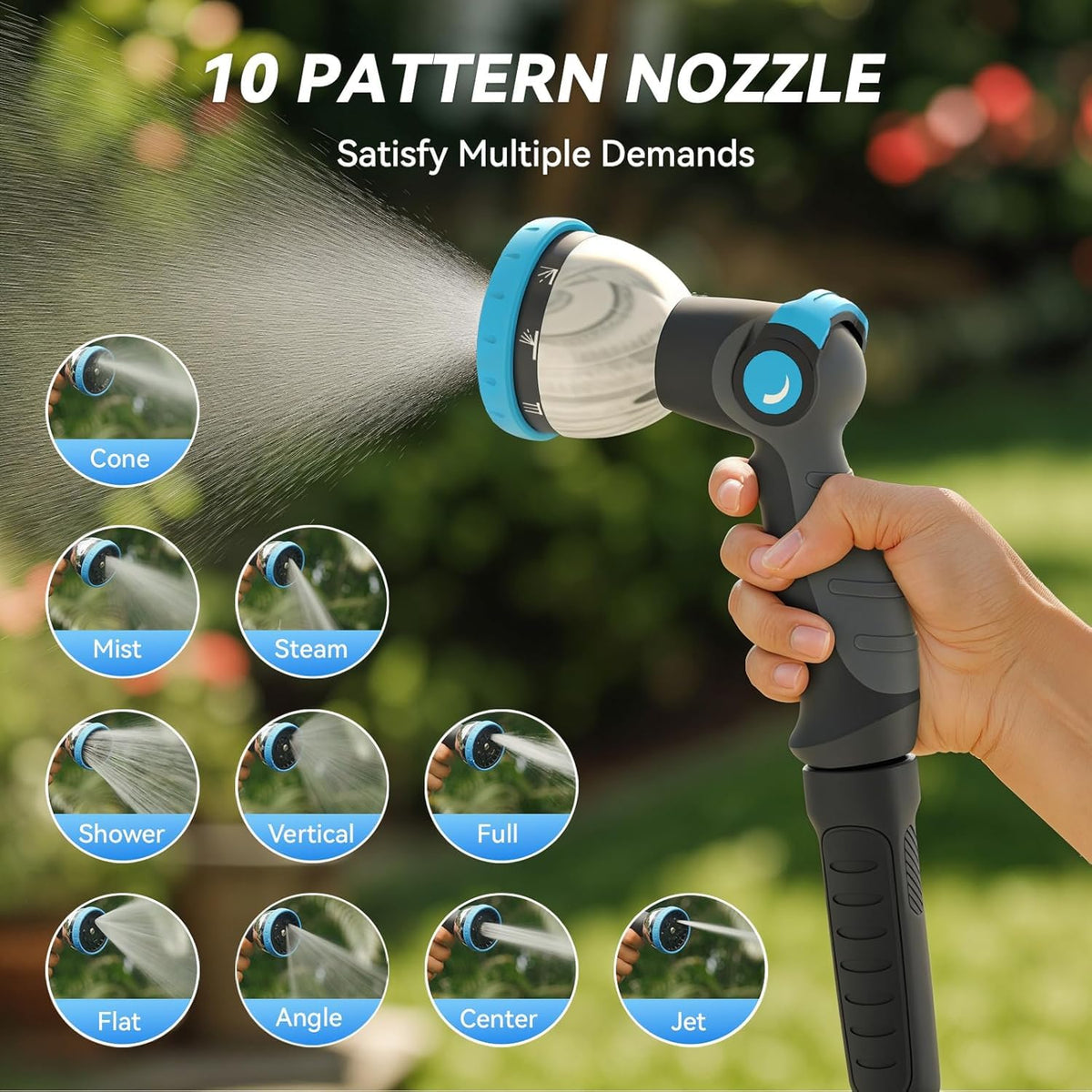 Retractable Garden Hose Reel, 5/8 in x 100 ft Wall Mount Heavy Duty with 10-Pattern Nozzle, Dark Grey T247878