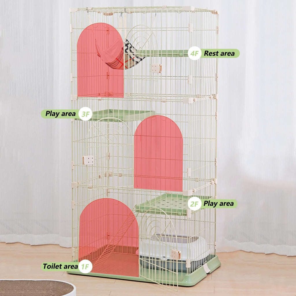 3/4-Tier Wire Cat Cage Playpen Kennel with Hammock and 3 Platforms L16375