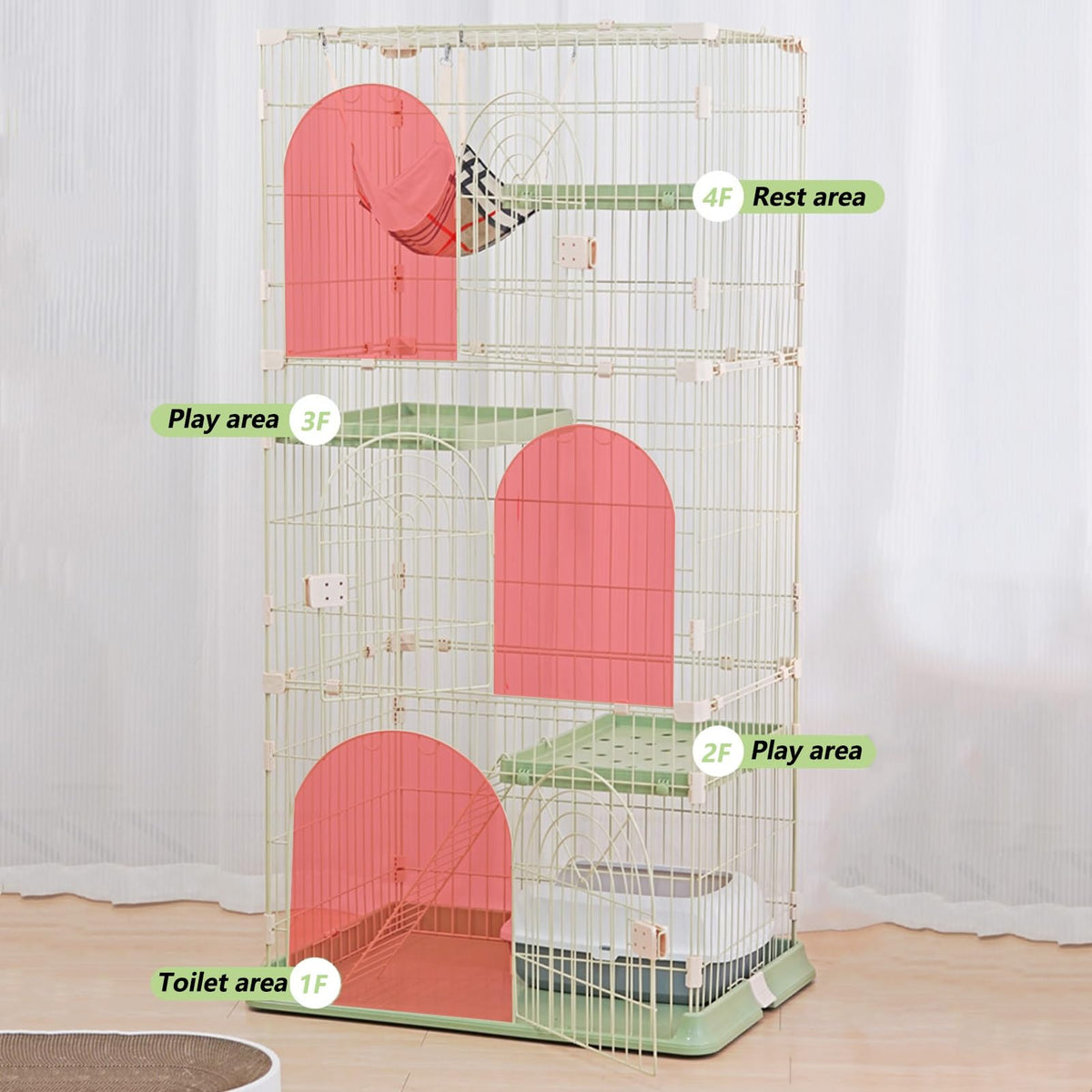 3/4-Tier Wire Cat Cage Playpen Kennel with Hammock and 3 Platforms L16375