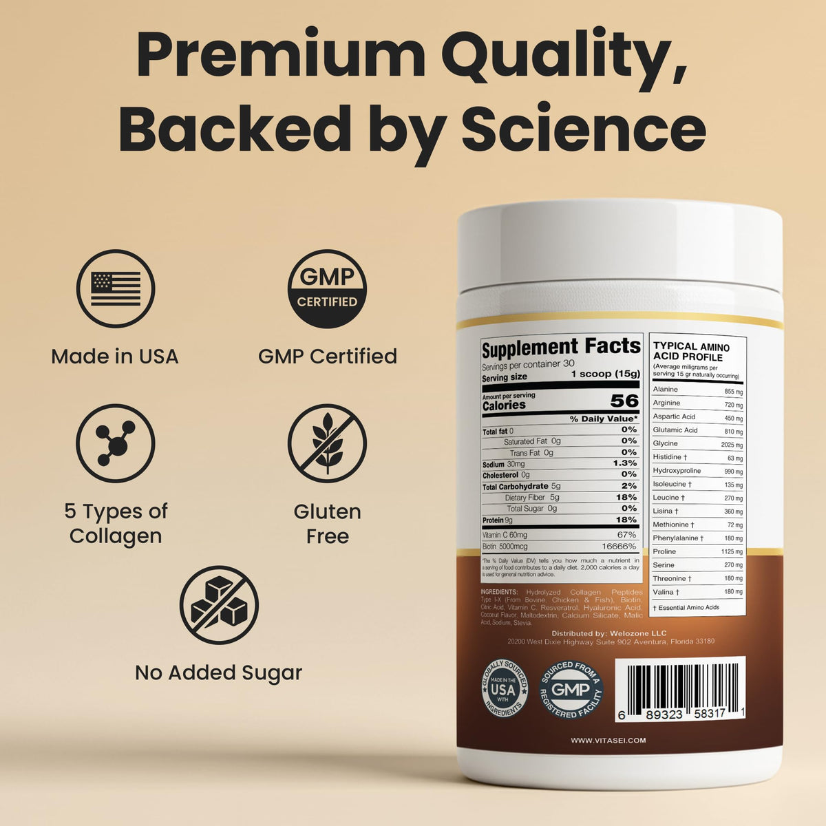 Hydrolyzed Collagen Peptide Powder Drink Chocolate Flavored 16oz L937807