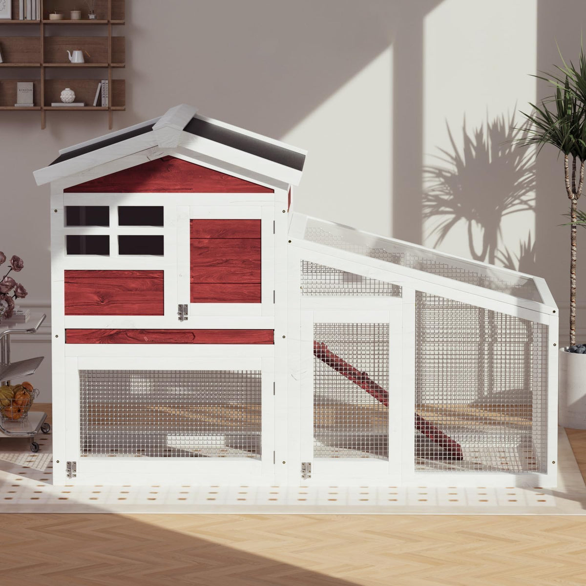 54" 2-Tier Wooden Rabbit Hutch with Run Y858384