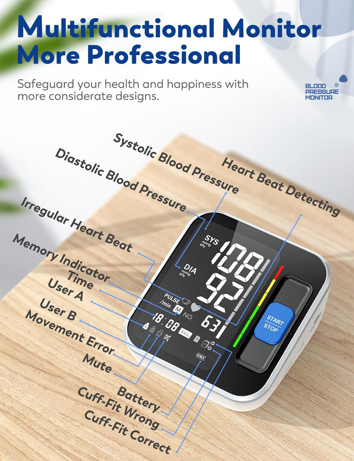 Upper Arm Blood Pressure Monitor with Backlight Display 2 Users Memory N780788