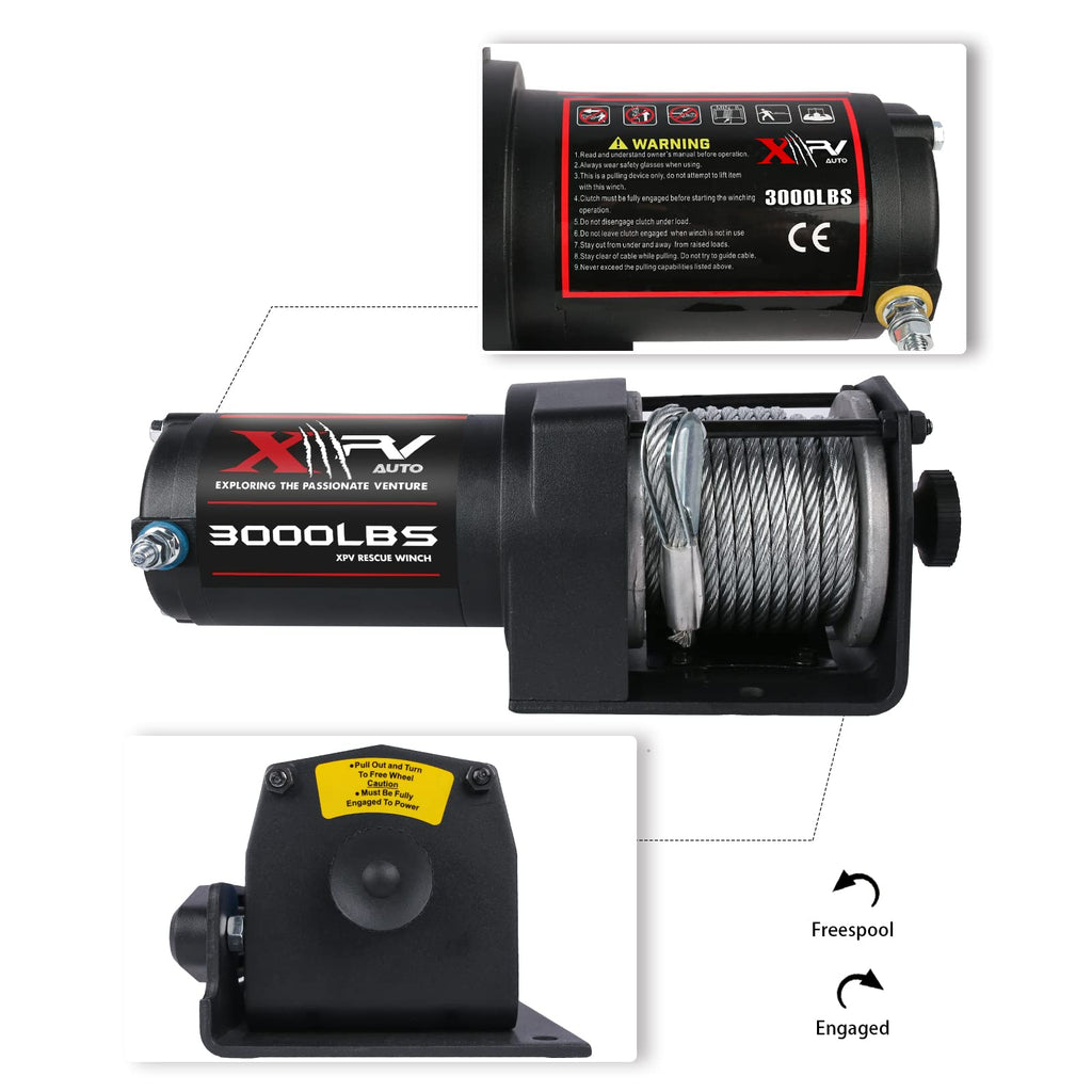 3000 lb 12V DC Electric Winch with Wireless Remote and Corded Control G31927