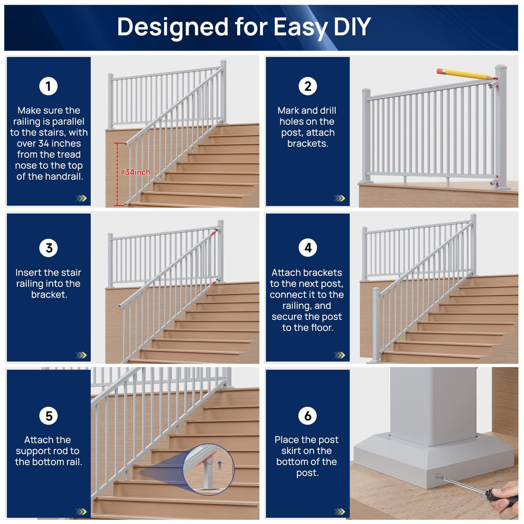White Modular Stair Railing Kit S7643