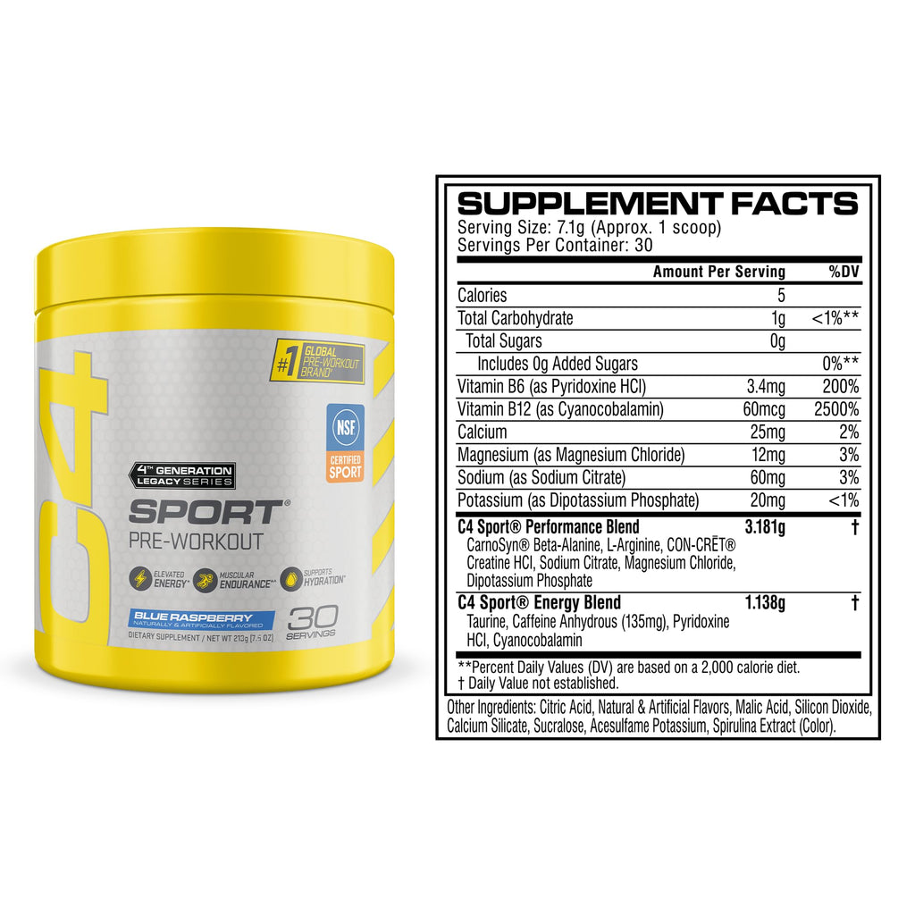 Pre Workout Powder with 135mg Caffeine, Blue Raspberry, 30 Serv Z848