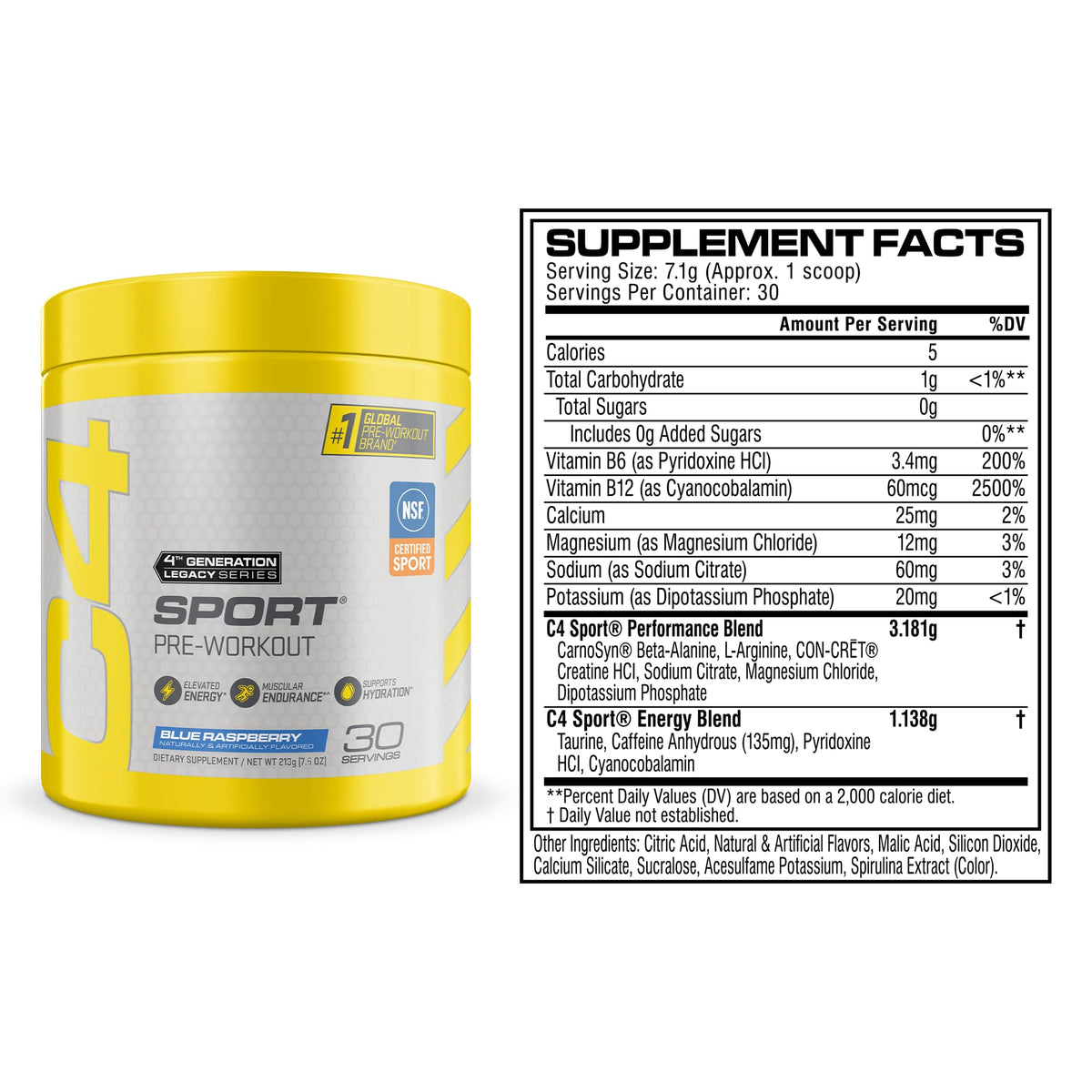 Pre Workout Powder with 135mg Caffeine, Blue Raspberry, 30 Serv Z848