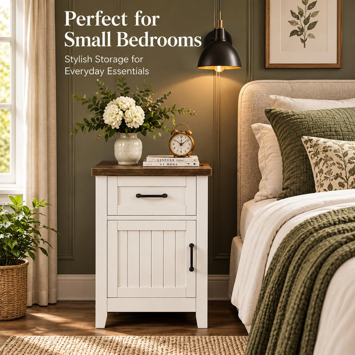 Set of 2 White Walnut Nightstand with Charging Station K226132